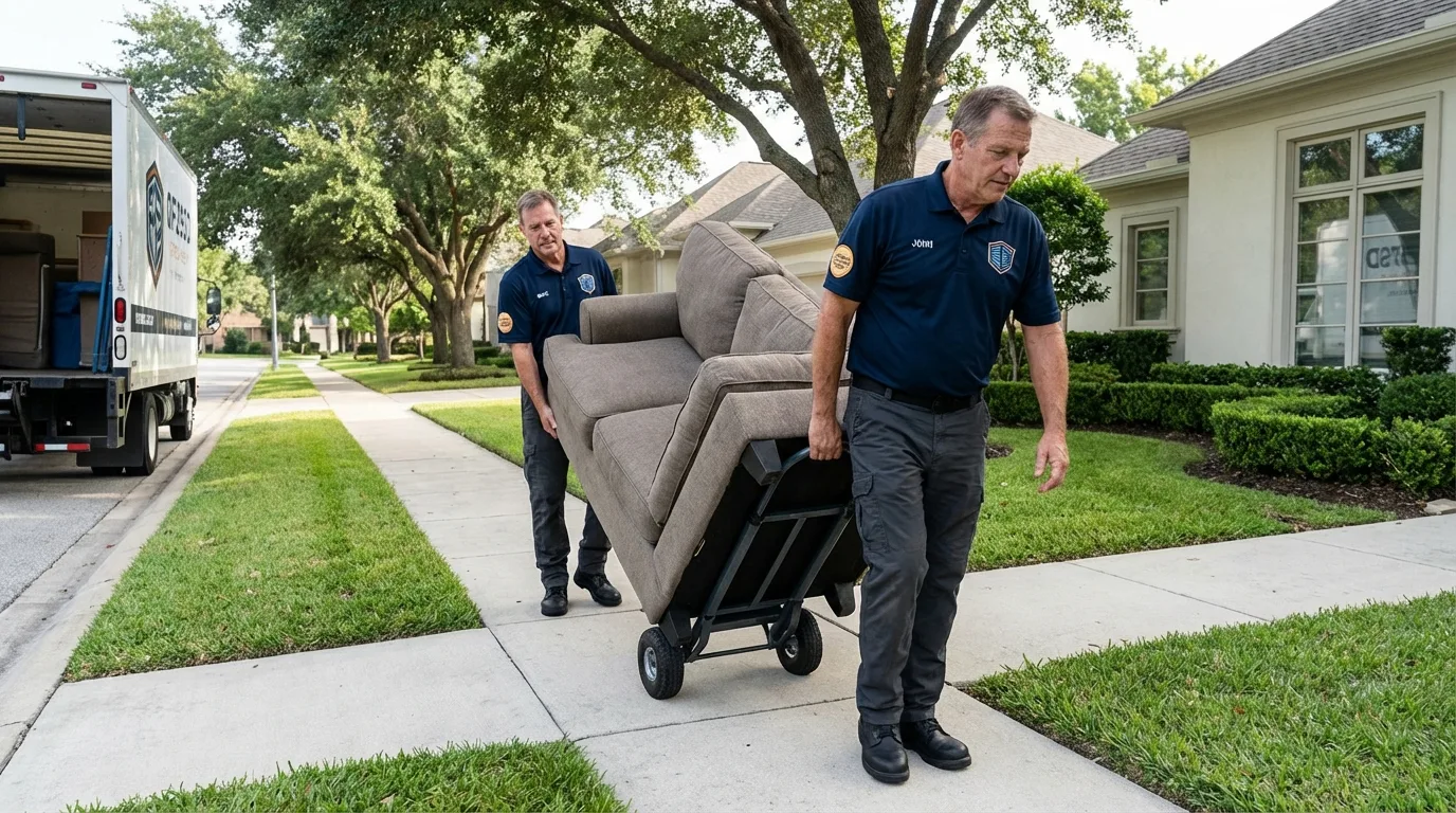 Local residential moving crew loading furniture in Commerce, TX